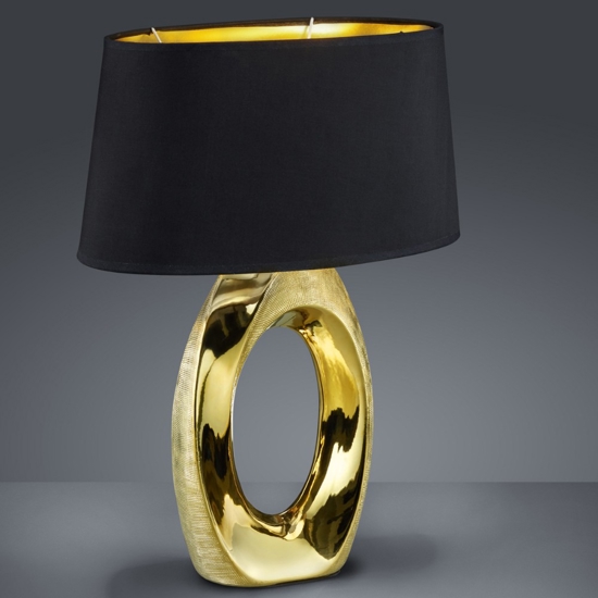 Lampada da tavolo in ceramica oro lucido paralume nero