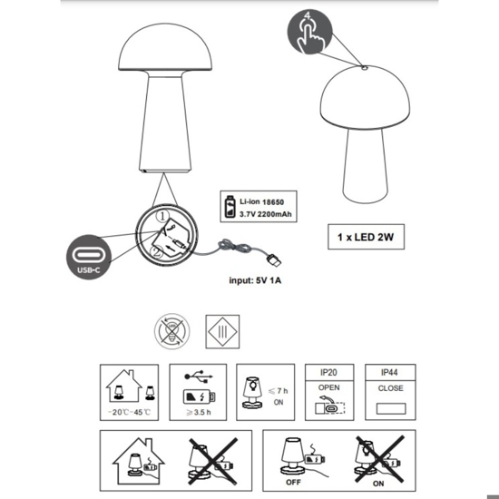 Lampada da tavolo da esterno senza fili giallo per esterni ricaricabile moderna