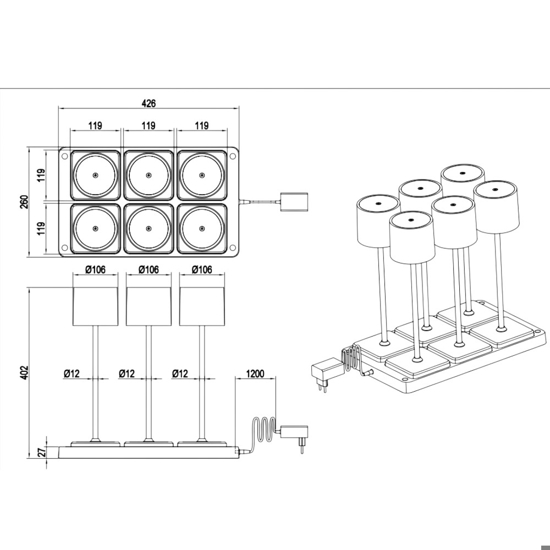 Kit 6 lampade da tavolo senza fili bianco con postazione ricaricabile per esterno