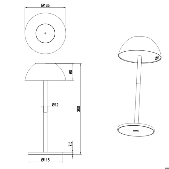 Lampada da tavolo per esterno senza fili ricaricabile nera moderna