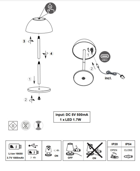 Lampada colore grigio da tavolo senza fili per esterni design moderna