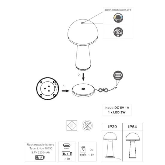 Lampada da tavolo bianca portatile led ricaricabile per esterno