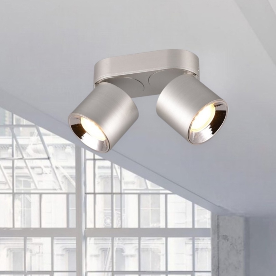 Faretto led da incasso o plafone grigio cromo 2 luci orientabili