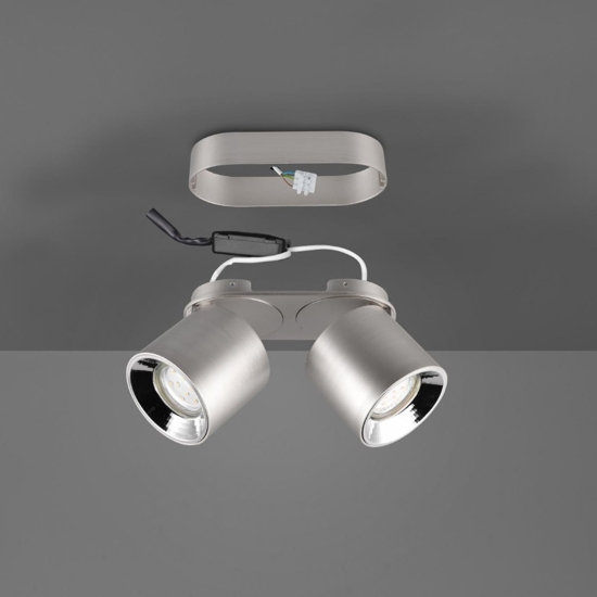 Faretto led da incasso o plafone grigio cromo 2 luci orientabili