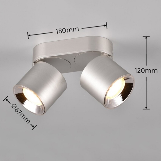 Faretto led da incasso o plafone grigio cromo 2 luci orientabili