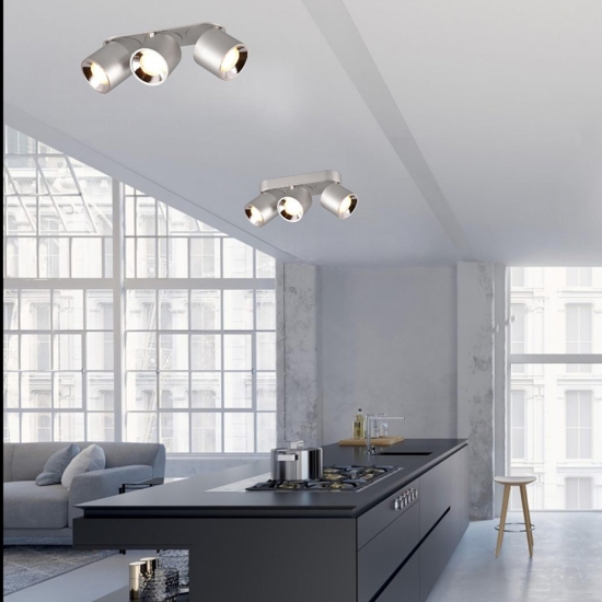 Faretto grigio da incasso o plafone a soffitto 3 luci orientabili