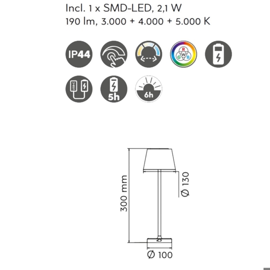 Lampada da tavolo senza fili per esterno led cct rgb dimmerabile bianca