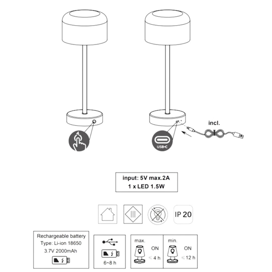 Lampada da tavolo senza fili oro lucido design moderna led 3000k touch