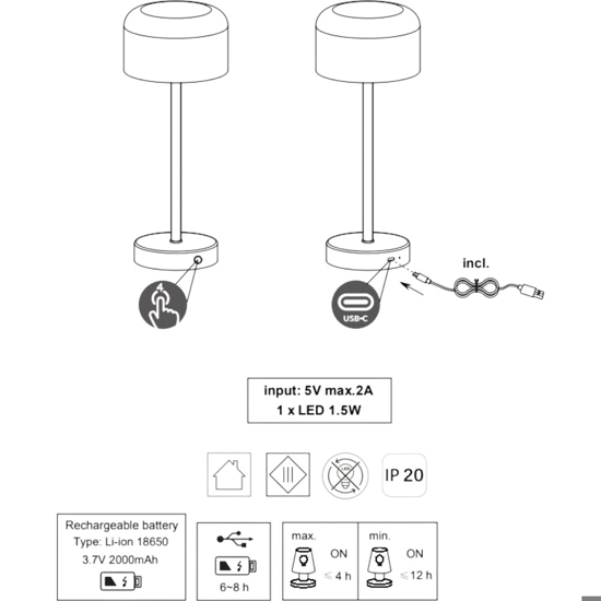 Lampada da tavolo senza fili led 3000k moderna ricaricabile