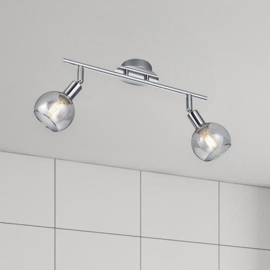 Lampada da soffitto 2 luci cromo sfere vetro fume orientabili