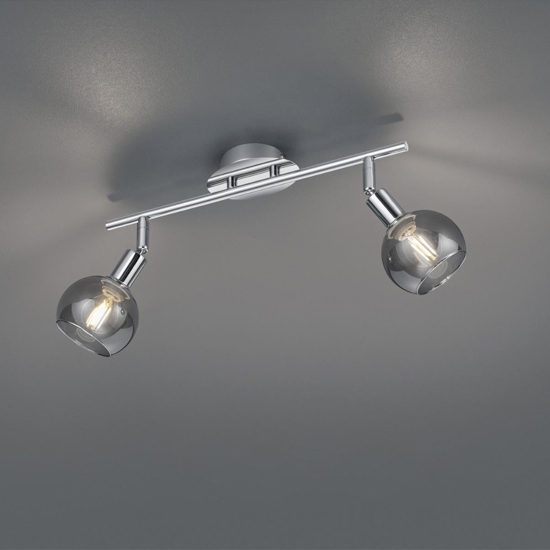 Lampada da soffitto 2 luci cromo sfere vetro fume orientabili