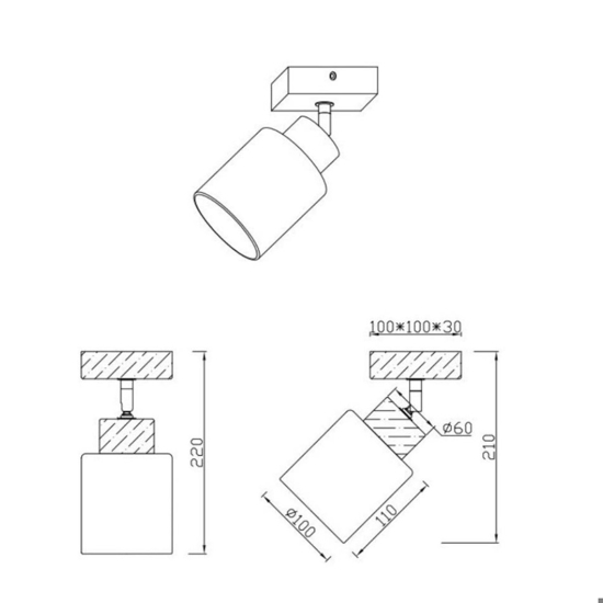Applique di legno orientabile vetro di bianco da parete