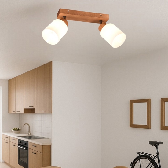 Lampada da soffitto 2 luci orientabili vetro legno