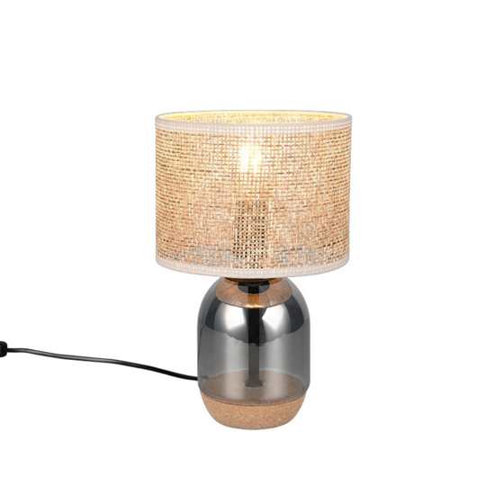 Lampada da tavolo como' vetro grigio fumo paralume vimini