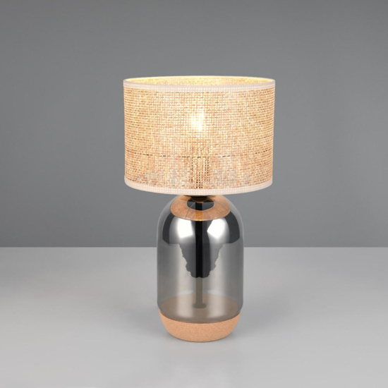 Lampada da tavolo como' vetro grigio fumo paralume vimini