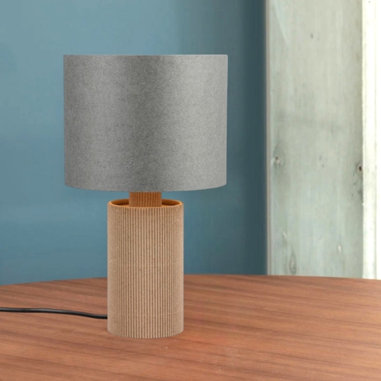 Lampada da tavolo con base in bambu e parulume grigio h28cm