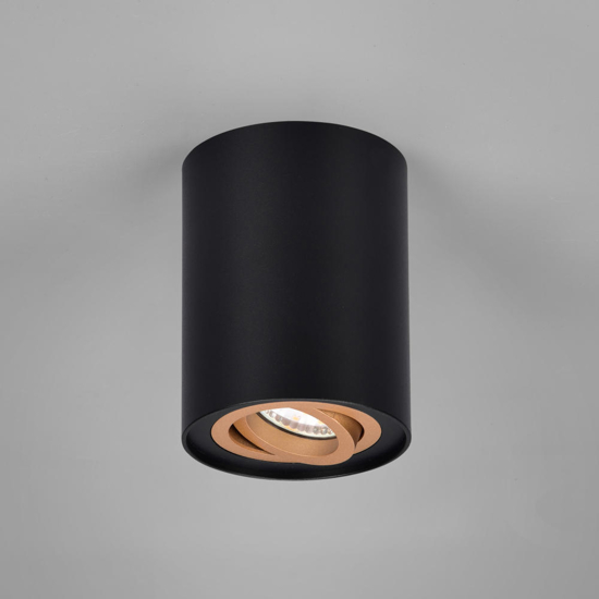 Faretto da soffitto cilindro nero oro orientabile