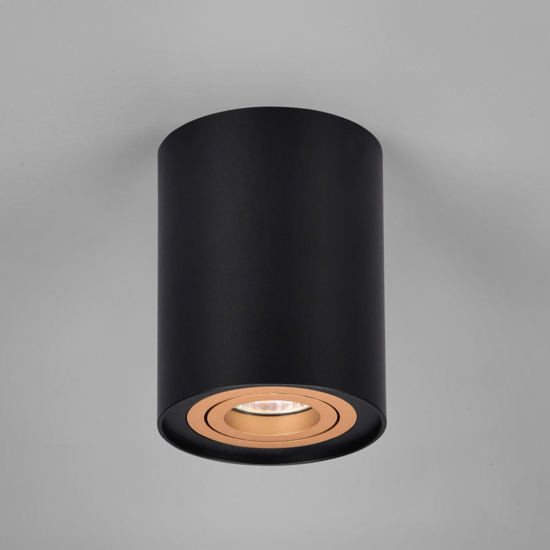 Faretto da soffitto cilindro nero oro orientabile