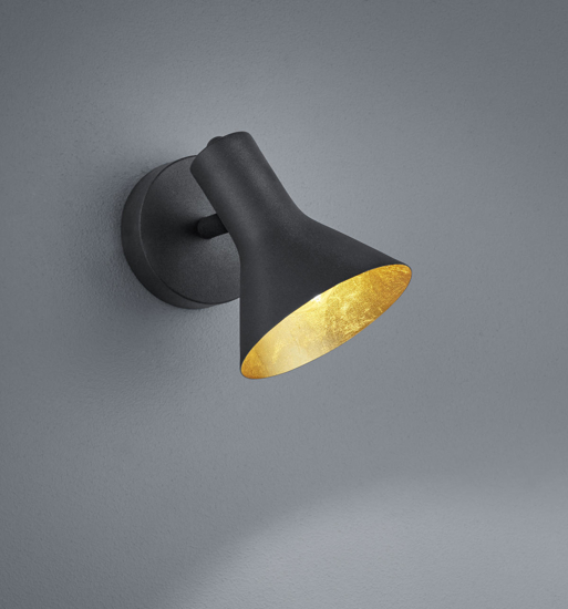 Applique con spot orientabile nero oro da parete