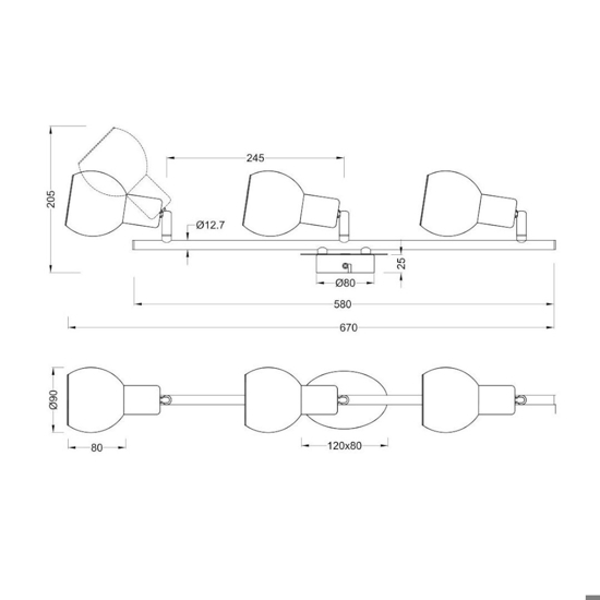 Lampada da soffitto 3 luci led orientabile sfere vetro
