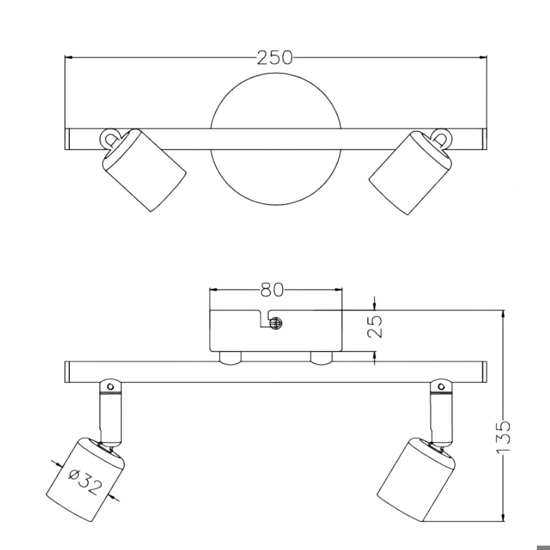 Faretti led per soffitto nero 2 luci orientabili