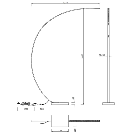 Lampada arco moderna nera led 3000k dimmerabile h180 cm