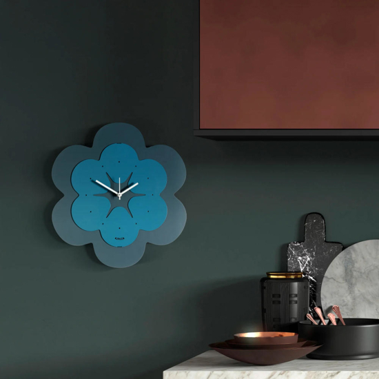 Orlogio blu da parete moderno design fiore