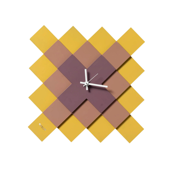 Orologio da parete moderno geometrico ocra mousse e viola
