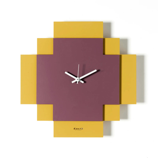 Orologio quadrato da parete moderno giallo e viola