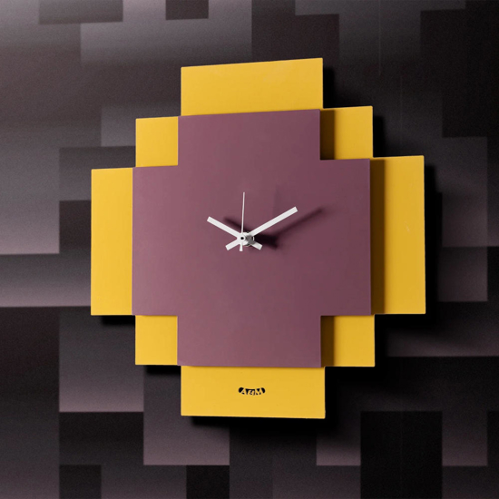 Orologio quadrato da parete moderno giallo e viola