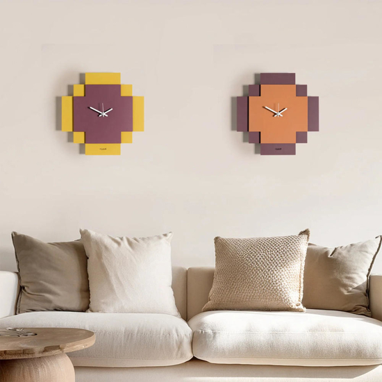 Orologio moderno da muro design quadrato viola e pesca