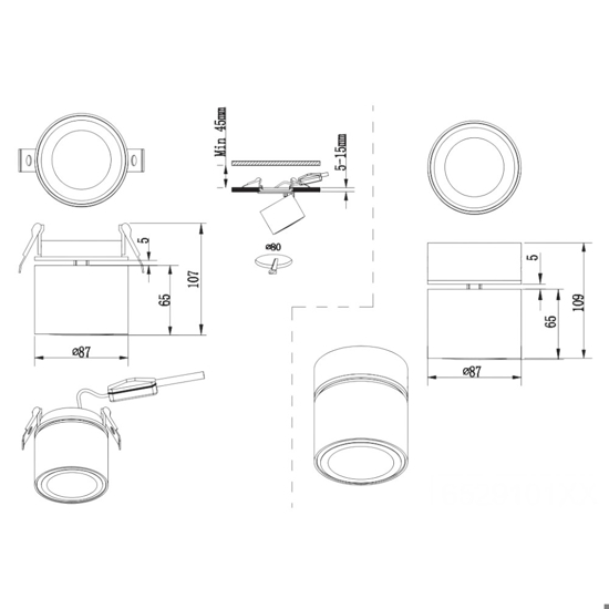 Faretto da incasso soffitto led 6w cilindro orientabile nero