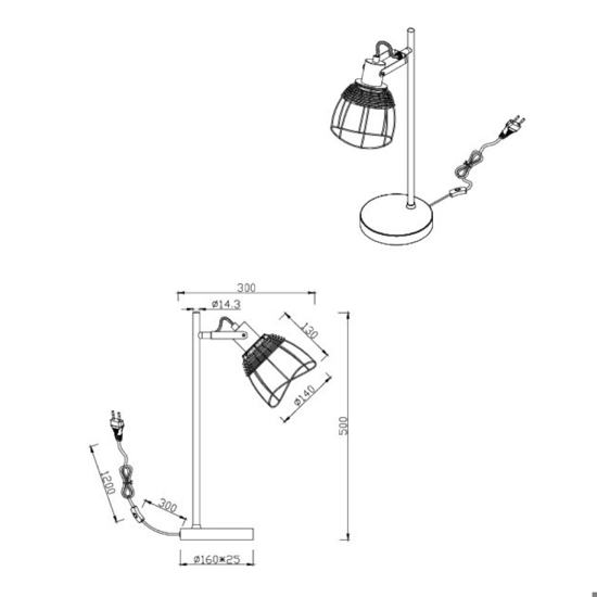 Lampada da tavolo orientabile per ufficio nero reticolo rattan