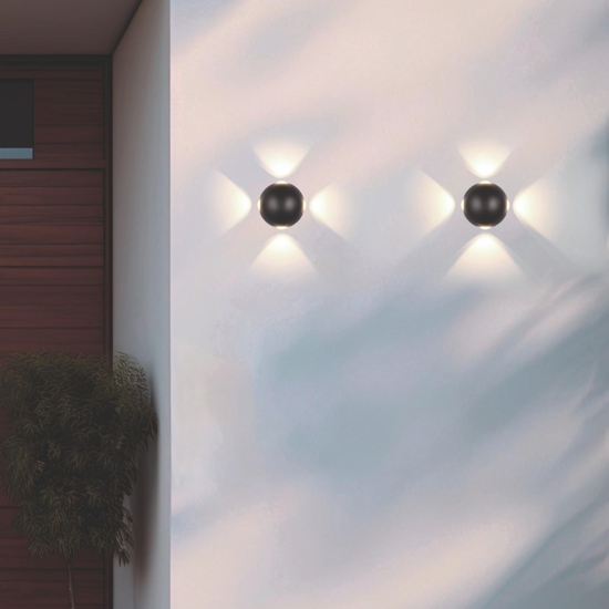 Applique sfera nera per esterno moderna 4 luci led 8w 3000k