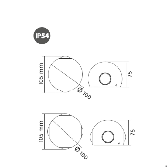 Applique sfera nera per esterno moderna 4 luci led 8w 3000k