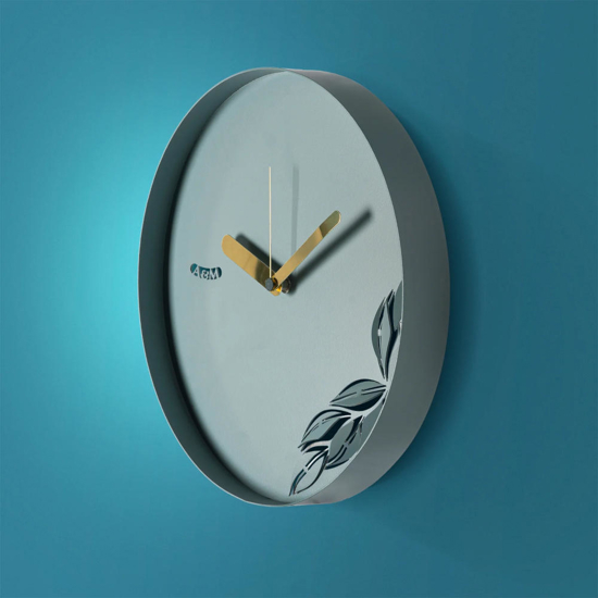 Orologio rotondo da muro verde moderno con foglie