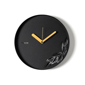 Orologio nero da parete design rotondo con foglie
