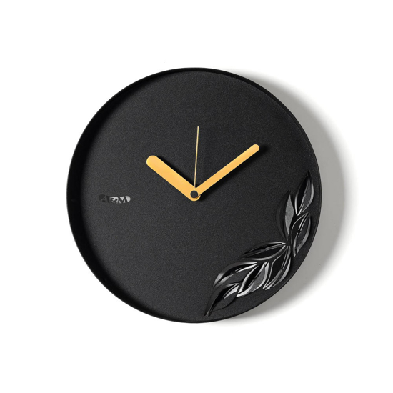 Orologio nero da parete design rotondo con foglie