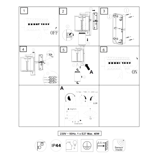 Applique per esterno antracite sensore di movimento