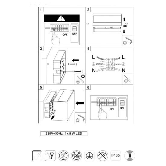 Applique rettangolare per esterno bianca 9w 3000k ip65 moderna