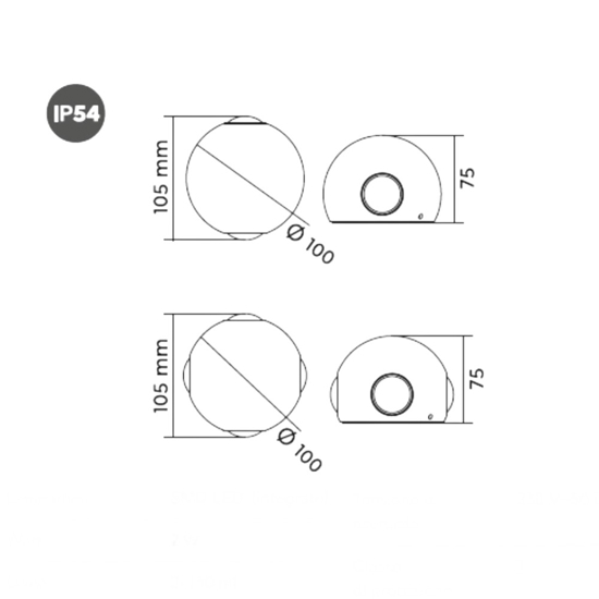 Applique sfera nera da esterno led 4w 3000k moderna