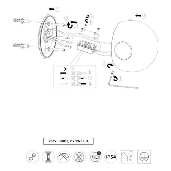 Applique sfera nera da esterno led 4w 3000k moderna