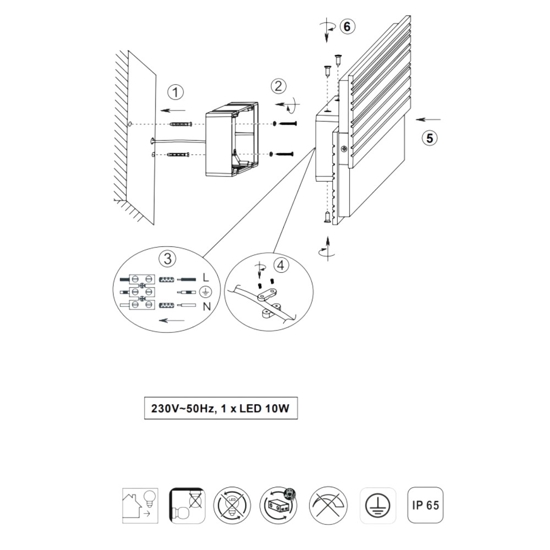 Applique rettangolare per esterno moderna antracite led smd 10w 3000k ip44