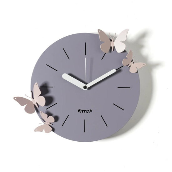 Orologio rotondo da parete moderno farfalle color gelso