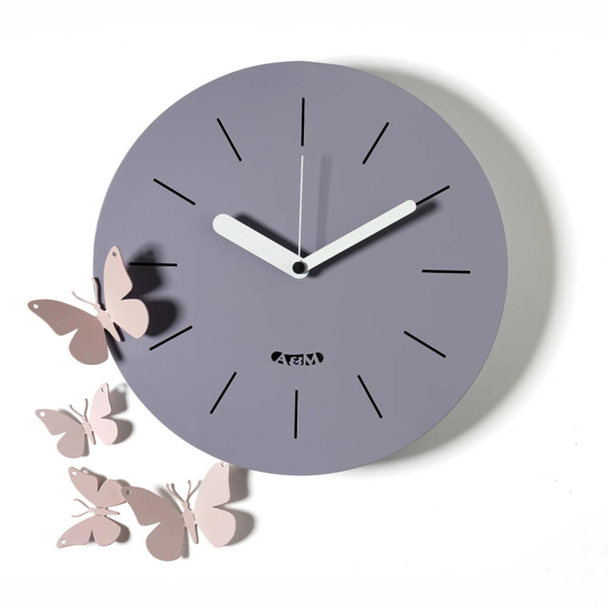 Orologio rotondo da parete moderno farfalle color gelso