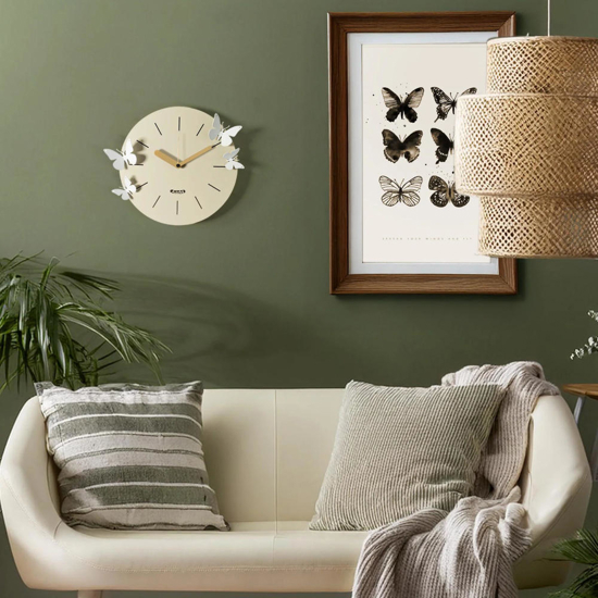 Orologio da parete farfalle moderno rotondo crema