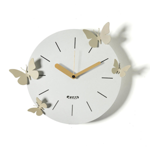 Orologio rotondo da muro farfalle moderno cenere crema