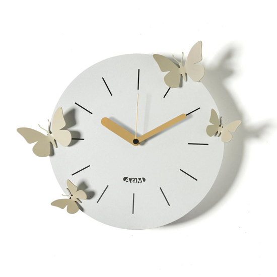 Orologio rotondo da muro farfalle moderno cenere crema