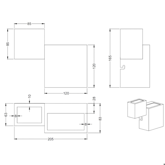 Applique led 12w 3000k moderna cubi nero dimmerabile