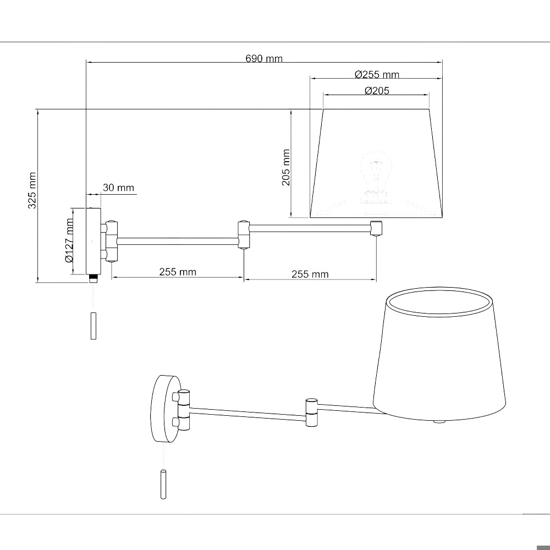 Applique per comodino camera da letto braccio estensibile